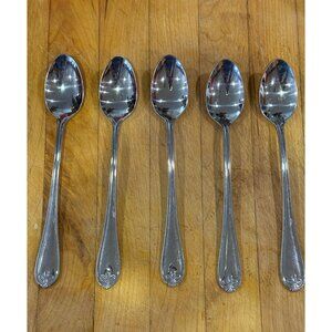 Reed & Barton Stainless Iced Tea Spoons Set Of 5 Ribbon Crest